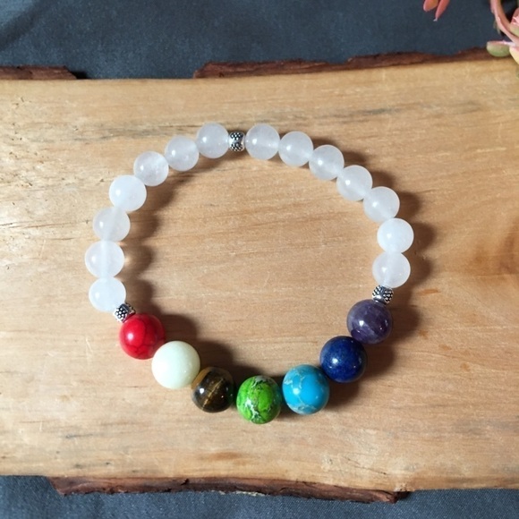 Genuine Chakra stones and quartzite beaded bracelet - Picture 1 of 5